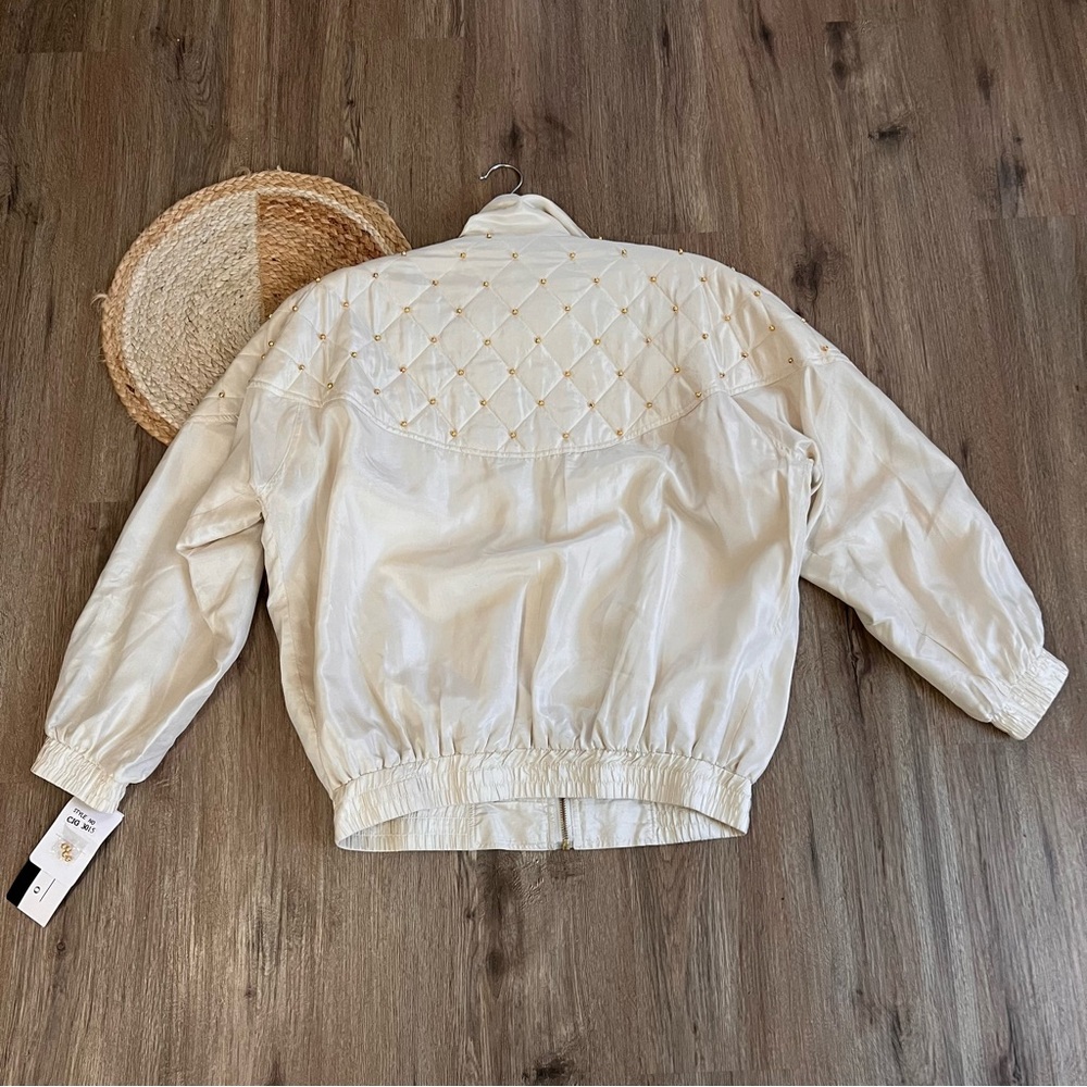 COACO Vtg 100% Silk Gold Pearl Embellished Bomber Jacket NWT - Picture 10 of 10